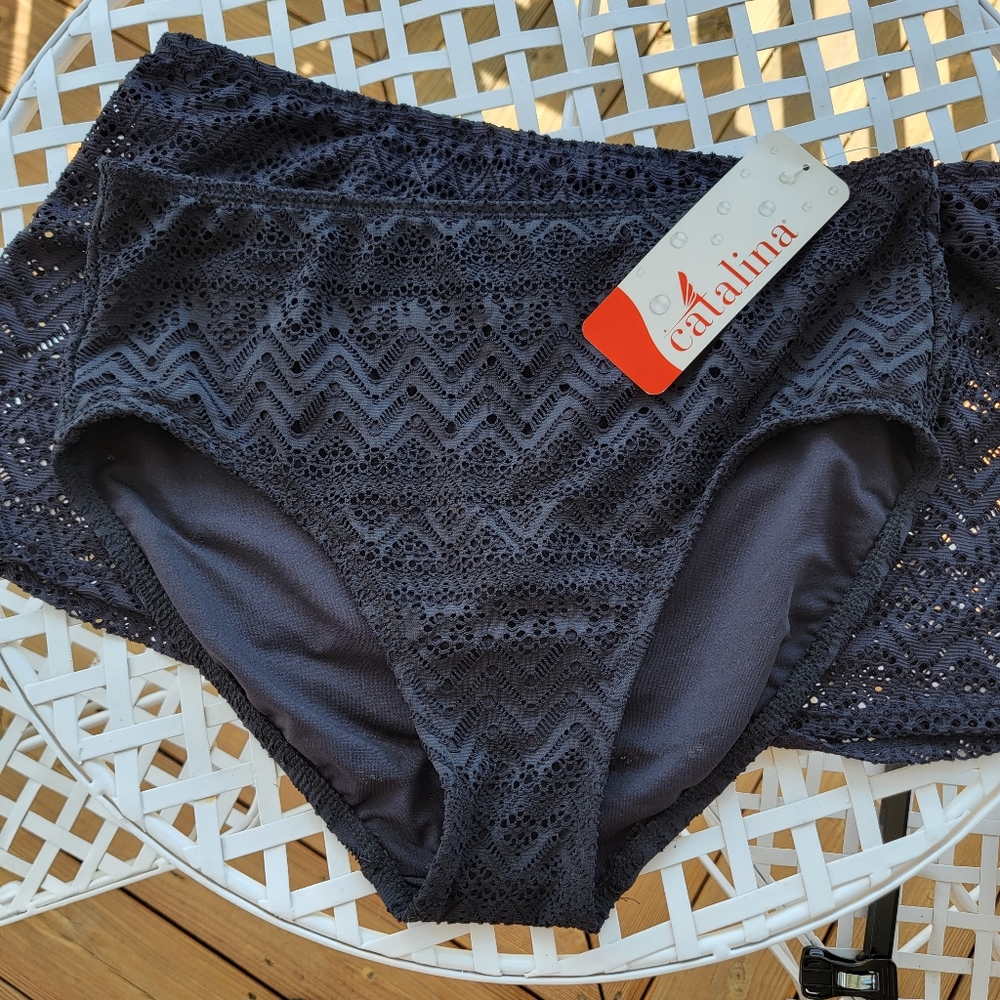 CATALINA ♡ NWT Gorgeous Black Eyelet Lace Bikini Swim Bottoms L 12-14 - Picture 6 of 13